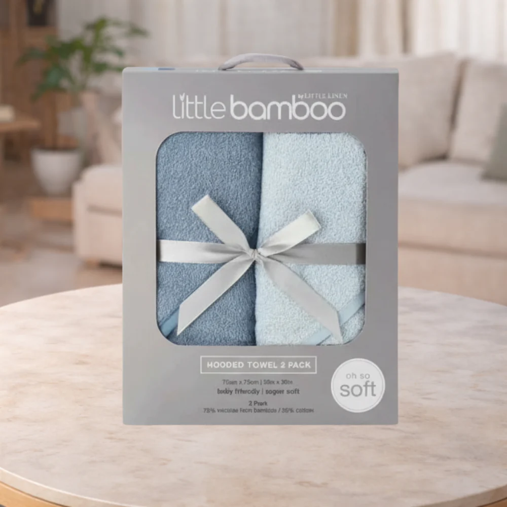 TLLC Little Bamboo Hooded Towel 2Pk - Retro Blue