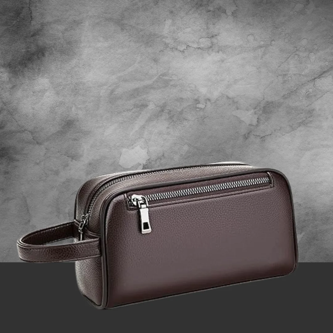 Toiletry Bag Brown Leather - Image 2